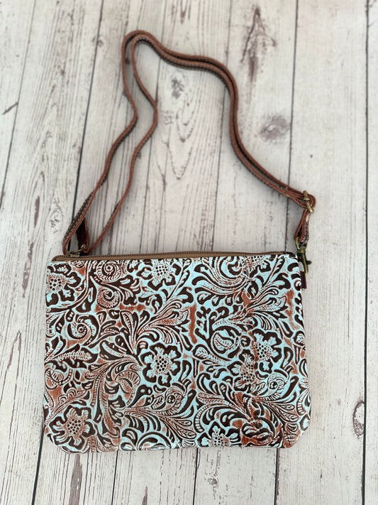 Turquoise Hand Tooled Leather Bag Pattern 1